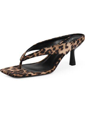 Women’s Kitten Heels Flip Flops Leopard Slip On Open Toe Low Heels Square Slide